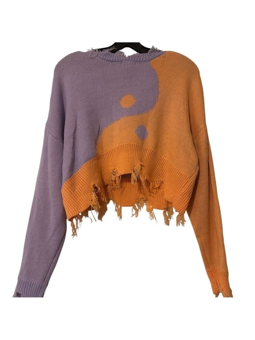 Rue21 V-Neck Distressed Sweater in Orange and Purple - Picture 2 of 4